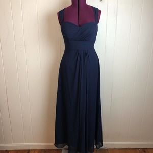 Bill Levkoff Long Flowy Formal Evening Gown 12 Navy Prom Party Bridesmaid Dress